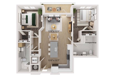 2 Bed 2 Bath Floor Plan | 1,005 Sq. Ft. at The Walker Virginia Center, Glen Allen, VA, 23059